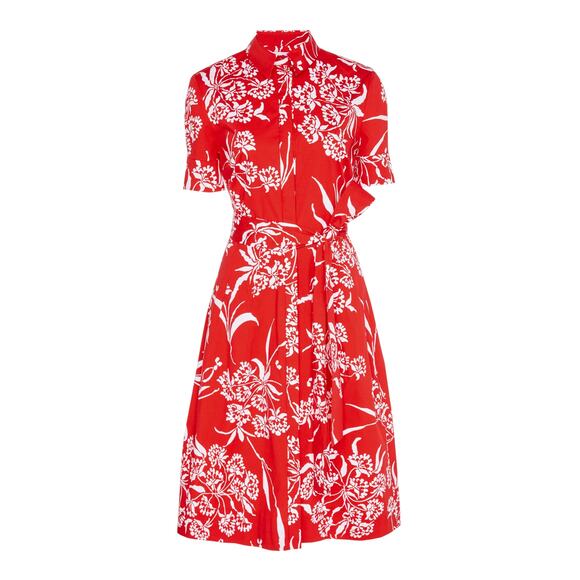 CAROLINA HERRERA Red Printed Short Sleeve Shirtdress in Red 6|M - Picture 1 of 9